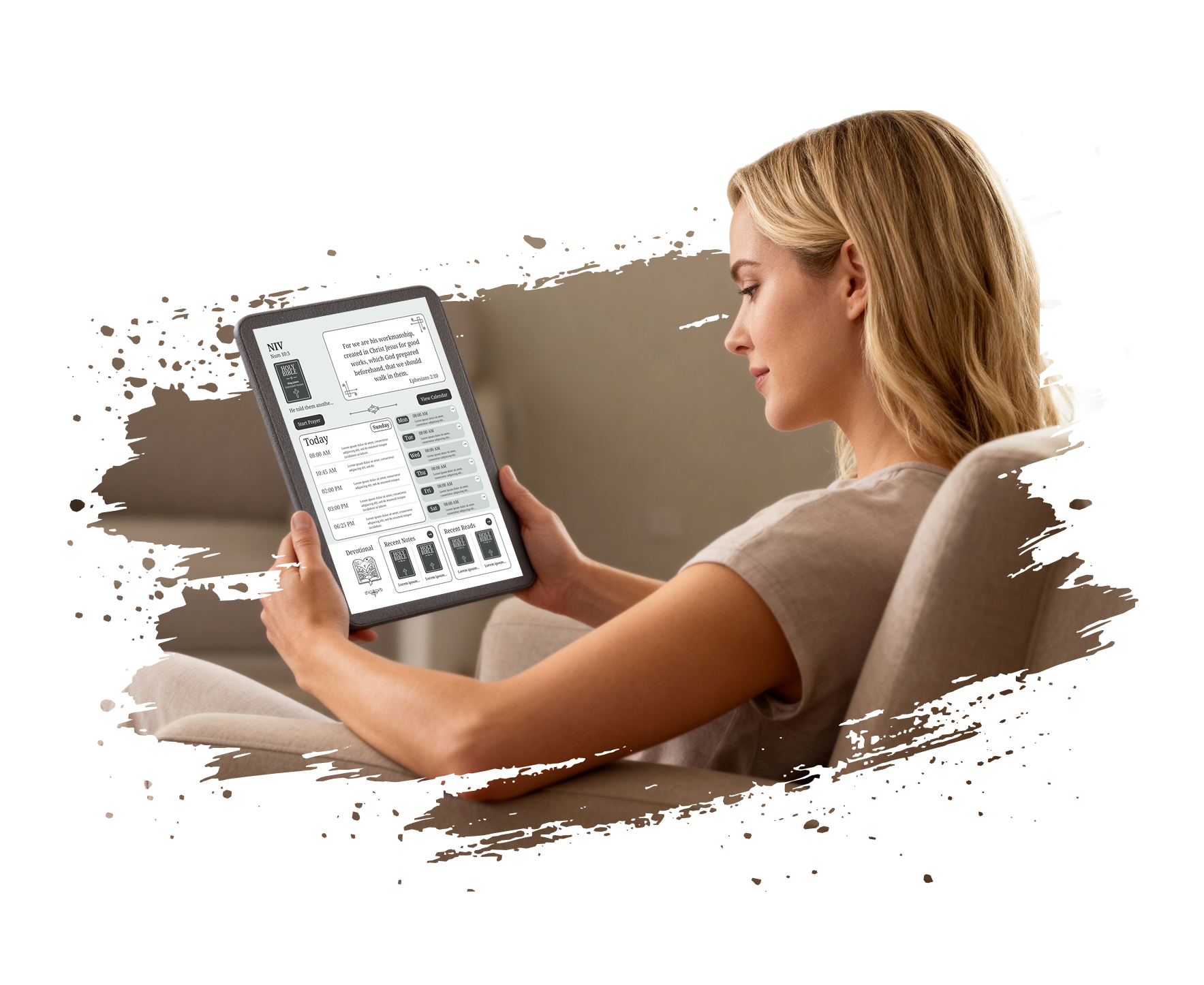 Woman reading tablet